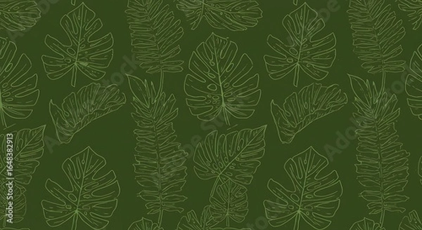 Obraz Seamless botanical pattern featuring elegant tropical leaves on a rich green background, creating a serene and captivating Image_fx (13).jpg for diverse design projects.