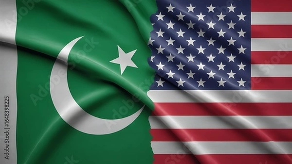Fototapeta Pakistan and USA flags intertwined symbolizing international relations and diplomatic ties between nations