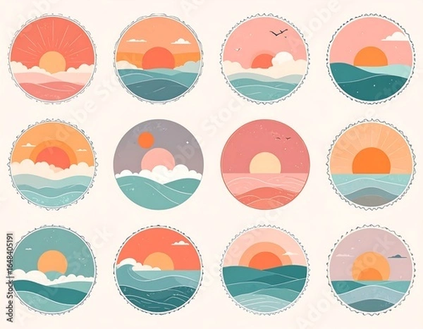 Obraz Circular sunset/sunrise over ocean scenes