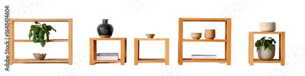 Fototapeta Simple wooden shelving units in various sizes