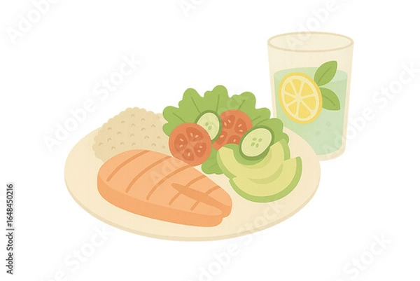 Fototapeta Flat-Style Digital Illustration of Healthy Diet Meal on Transparent Background