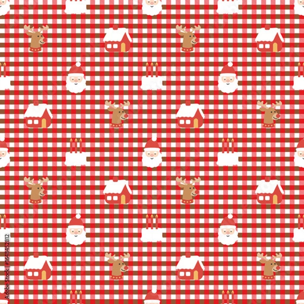 Obraz Christmas pattern, fabric pattern, holiday gift wrapping pattern, red tone. Christmas, vector, Santa Claus, Xmas illustration, holiday sale, greeting card, new year background.