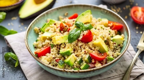 Fototapeta Avocado Quinoa Salad: A Nutrient - Rich Blend of Creamy Avocado and Wholesome Quinoa in a Fresh and Flavorful Salad Bowl