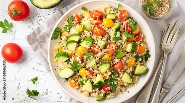 Fototapeta Avocado Quinoa Salad: A Nutrient - Rich Blend of Creamy Avocado and Wholesome Quinoa in a Fresh and Flavorful Salad Bowl