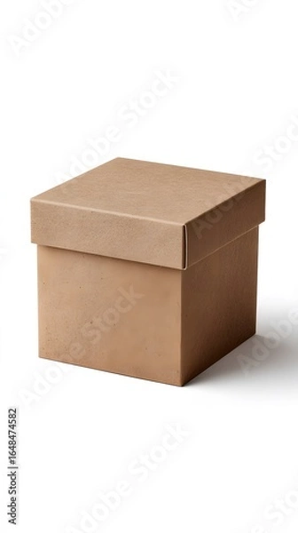 Fototapeta Simple brown box with flap detail visible, centered on white
