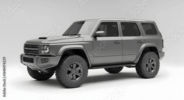 Obraz Modern gray off-road SUV vehicle with rugged tires and sleek design suitable for adventure travel outdoor exploration and urban driving in various terrains