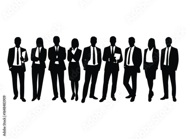 Fototapeta A group of diverse business professionals standing together as black silhouettes