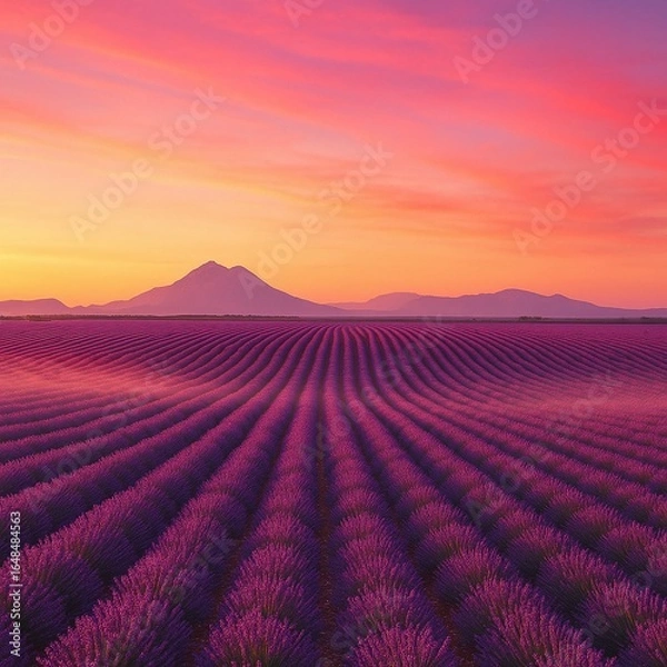 Obraz Vibrant Lavender Field Under a Sunset Sky