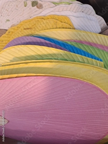 Fototapeta Traditional Korean handmade Hanji paper fans in various colors	