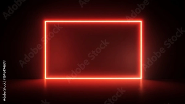 Obraz Illuminated Red Neon Frame Shining Brightly in a Dark Empty Room