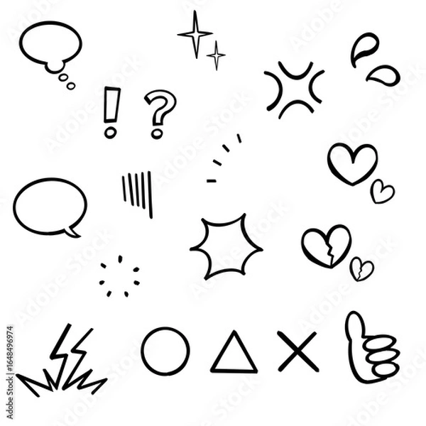 Obraz 漫符・効果記号セット（黒線画）