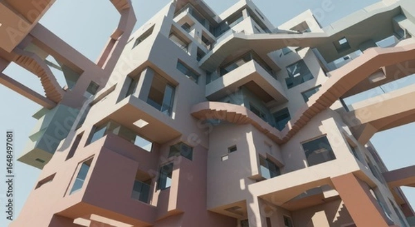 Fototapeta Abstract architectural creation with geometric forms and pastel hues creates a dreamlike dimension