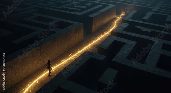 Fototapeta Navigating the Labyrinth of Life: Finding the illuminated path through uncertainty and choices