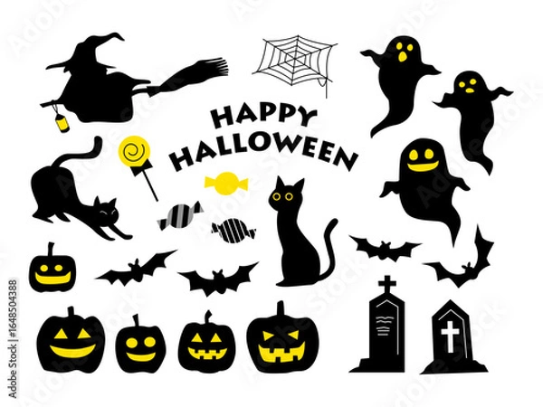 Obraz シンプルでかわいいハロウィンのイラストセット