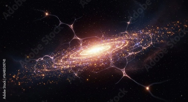 Fototapeta Abstract galactic spiral with luminous particles in deep space representation
