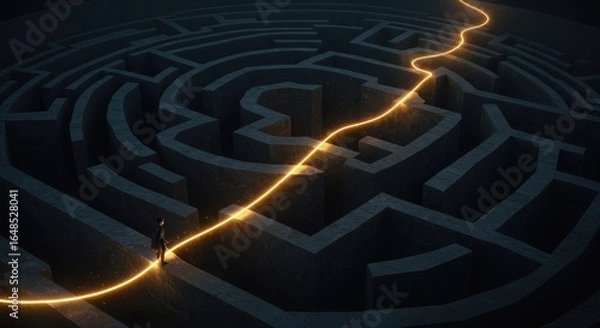 Fototapeta Navigating the labyrinth: A golden path to success in a complex situation
