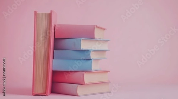 Fototapeta Colorful Book Stack on Pastel Background – Education and Learning Concept