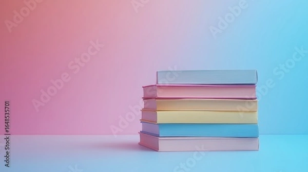 Fototapeta Colorful Book Stack on Pastel Background – Education and Learning Concept