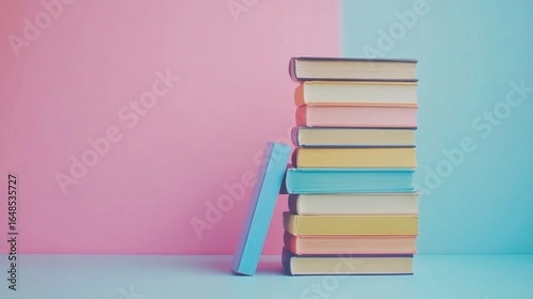 Fototapeta Colorful Book Stack on Pastel Background – Education and Learning Concept