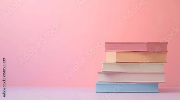 Fototapeta Colorful Book Stack on Pastel Background – Education and Learning Concept