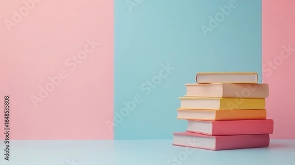 Fototapeta Colorful Book Stack on Pastel Background – Education and Learning Concept