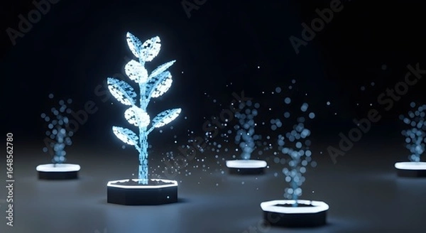 Fototapeta Digital futuristic glowing plant growth concept, Technology, Data, Growth, Innovation, Digital, Future, Network, AI, Blockchain, Sustainability
