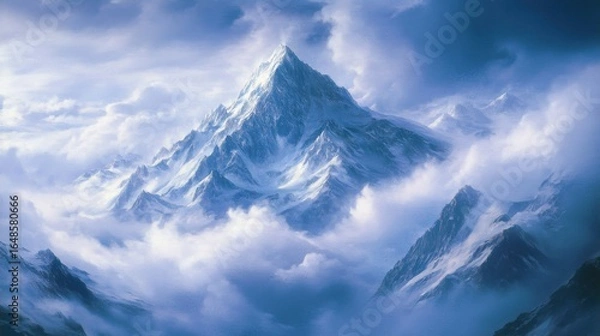 Fototapeta mountain peak partially obscured by clouds
