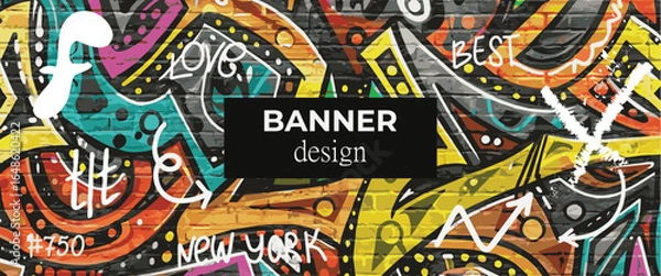 Fototapeta Set of vector drawings in graffiti style poster banner cover for magazine books street style