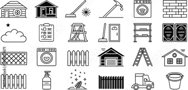 Fototapeta Collection of home improvement household chores and construction work icons for graphic design elements