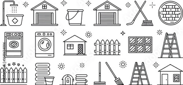 Fototapeta Home Cleaning and Maintenance Icon Set Seamless Pattern with Housekeeping Elements and Tools for a Sparkling Clean Home