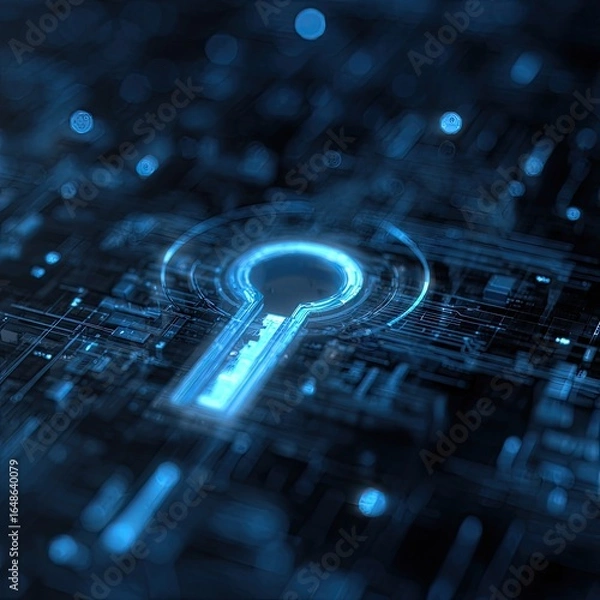 Obraz Glowing keyhole icon on a complex circuit board