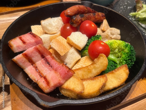 Fototapeta 彩り豊かなフォンデュ用の肉と野菜の盛り合わせ