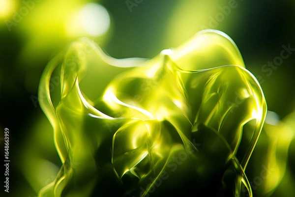 Fototapeta Close-up of vibrant green abstract organic shapes with soft lighting and blurred background