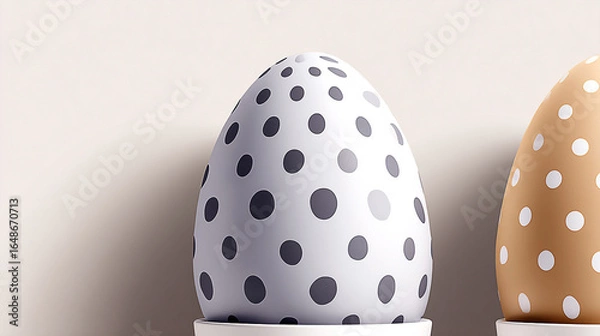 Fototapeta Decorative polka-dotted eggs displayed in minimalist holders against a soft background