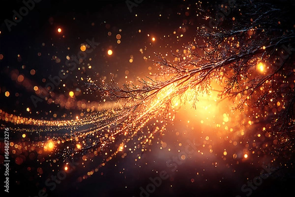 Fototapeta Ethereal glow of shimmering particles and branches creating a magical atmosphere at dusk