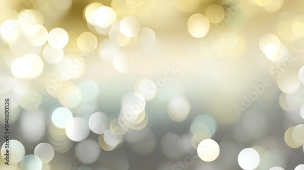 Fototapeta Soft, blurred background with golden and silver bokeh lights creating a dreamy atmosphere