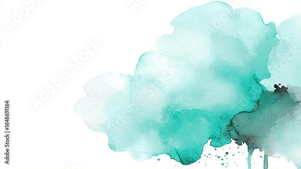 Fototapeta Soft turquoise watercolor cloud blending into white background, creating a serene atmosphere