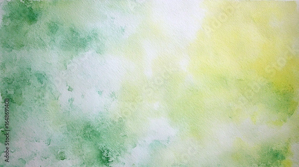 Fototapeta Soft watercolor background blending green and yellow hues, creating a serene and calming atmosphere