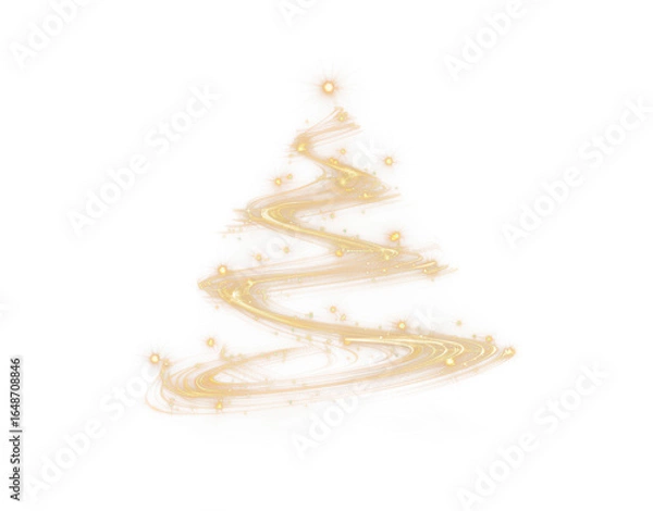 Fototapeta golden christmas tree hand-drawn by sparkles and light glitter effect isolated on white or transparent png