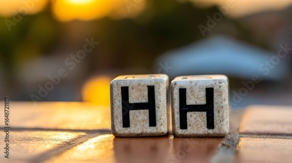 Fototapeta Two letter blocks spelling out the word HH.