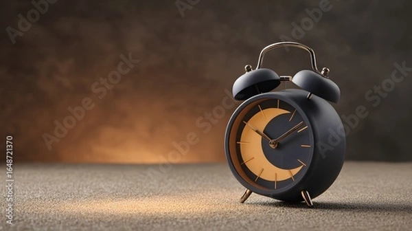 Fototapeta Stylish gray alarm clock with a crescent moon design.
