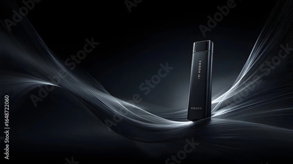Fototapeta Sleek black product displayed on a dark background.