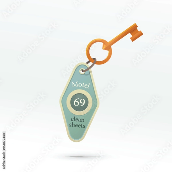 Obraz motel key with plastic keychain on white