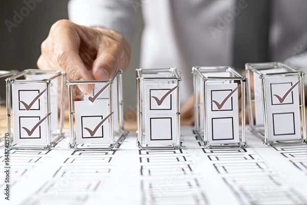 Fototapeta Hand placing a checkmark in a small wire frame box over a checklist
