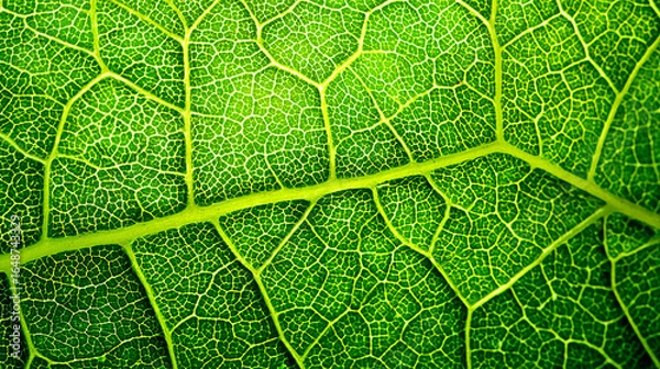 Fototapeta Close-up view of a vibrant green leaf showcasing intricate vein patterns and textures (5)