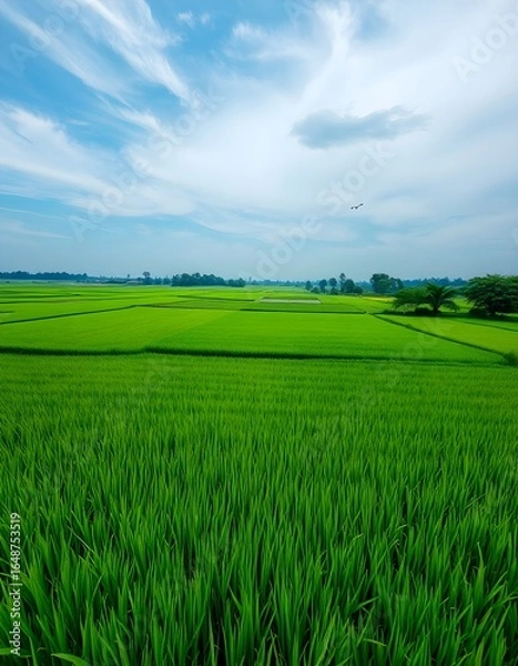 Obraz green field and blue sky Rice fields