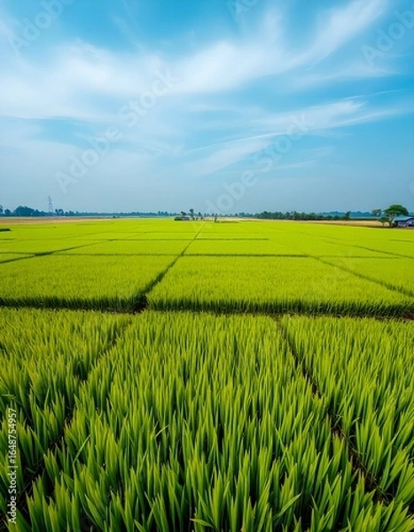 Obraz green field and blue sky Rice fields