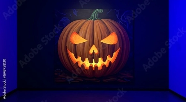Fototapeta A large Halloween painting of a smiling jack-o’-lantern