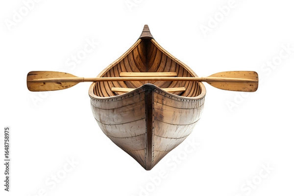 Fototapeta Wooden canoe with crossed paddles isolated on transparent background