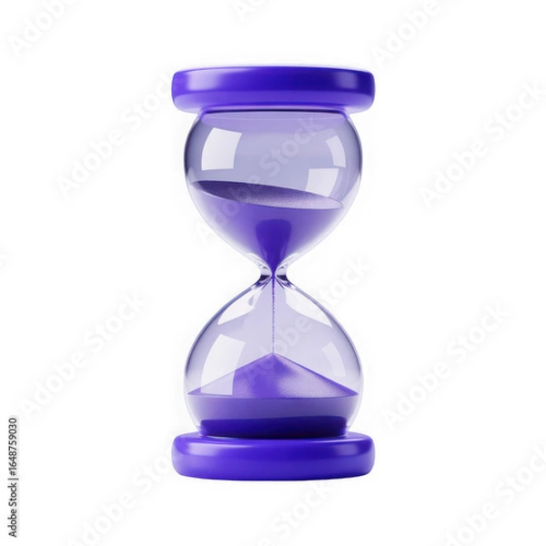 Fototapeta urple hourglass with sand 3d render icon in cartoon plastic style minima isolated on white and transparent background.
